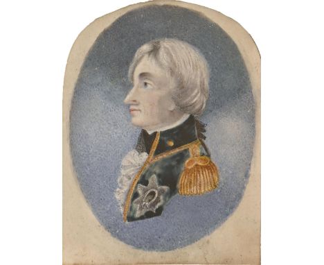 English School, mid 19th century - Portrait Miniature of Lord Nelson, on card, with old handwritten inscription on a label ve