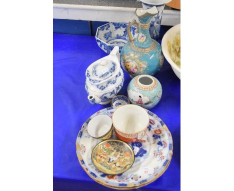 CERAMICS, CHINESE BLUE AND WHITE VASE (A/F), ROYAL WORCESTER EGG CUP AND PLATES