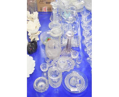 SET OF GLASS WARES, CANDLESTICK, VARIOUS JUGS ETC