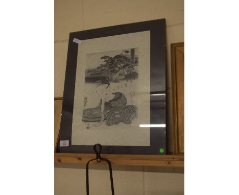 MONOCHROME JAPANESE STYLE WOODBLOCK PRINT WITH GEISHA GIRL