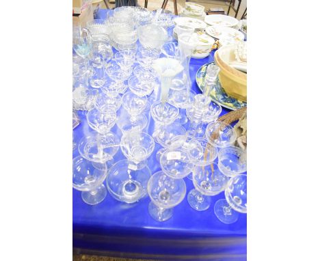 WINE GLASSES, GLASS CANDLESTICK ETC