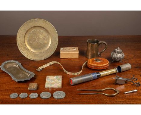 The lot to include a slide rule; tokens commemorating the Fremch Emporer's visit to England, the Coronation of Queen Victoria