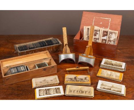 Two Stereoscopic Viewers, both stamped 'The Mercury Stereoscope Trade Mark' to the top, with approximately 120 stereoscopic s