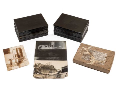 The glass print negatives of countryside scenes, portraits, ruins, etc; the photographs of trains and machinery etc.Qty: Quan