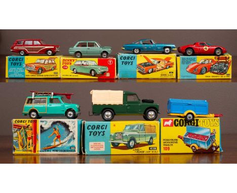 The cars all with original boxes, Numbers 109, 138, 241, 314, 438, 485 and 491.109 - in very good condition and with brush an