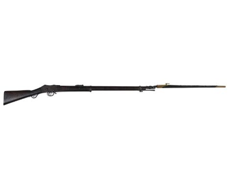 .577x .450 calibre, complete with bayonet with leather and brass scabbard, the gun stamped with various marks including possi