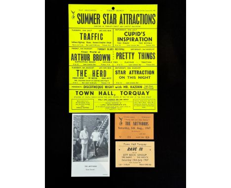 An original card mini poster / handbill for 'Summer Star Attractions' at Torquay Town Hall in July and August 1968 (20.9 x 25