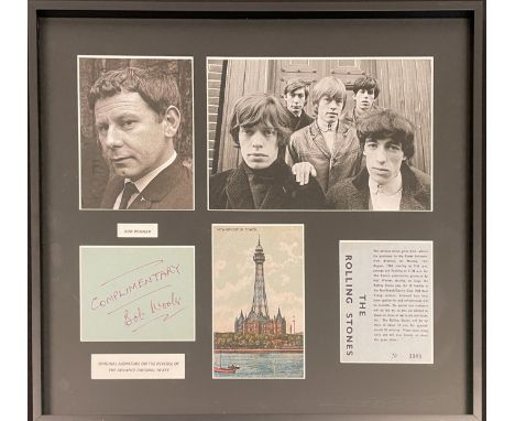 A mounted, framed and glazed display to include an original 1964 Rolling Stones Tower Ballroom concert ticket, signed to reve