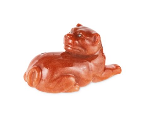 FABERGE, A JEWELLED AVENTURINE MODEL OF A LION CUB, ST PETERSBURG CIRCA 1900 naturalistically carved to depict a recumbent li