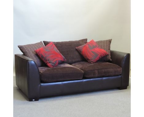 A modern brown upholstered two seater sofa bed, 194cm