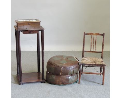 A child's chair, together with a leather pouffe and a side table, 38cm wide