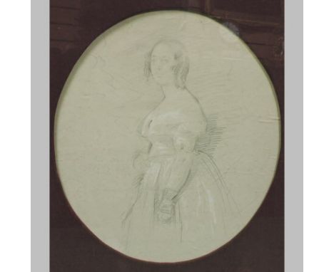 Attributed to George Richmond R.A., 1809-1896, a three-quarter length portrait of a lady, pencil heightened in chalk, on pape