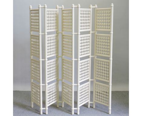 A cream painted hardwood five-fold dressing screen, 167cm tall