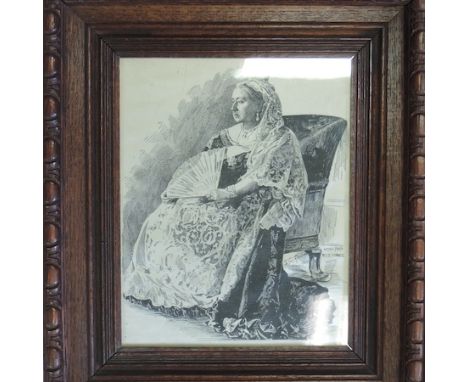 A memorial silk print of Queen Victorian, 24 x 19cm