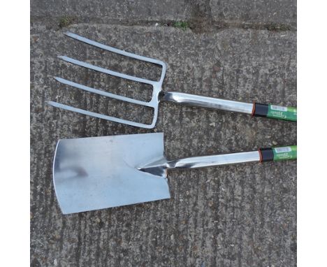 A stainless steel garden fork and spade set
