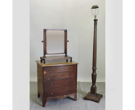 A George III commode chest, 69cm, together with a mahogany toiletry mirror and a standard lamp 