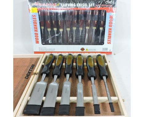 A wood carving chisel set, together with another chisel set