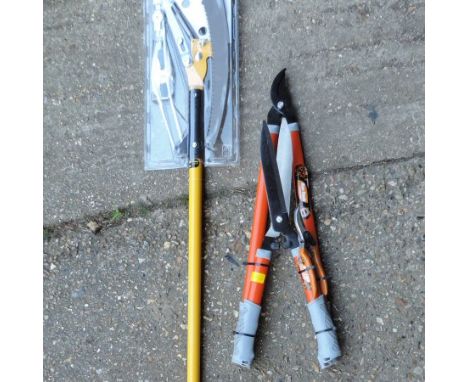 An eight foot telescopic pruner, together with a lopper, shear and secateur set