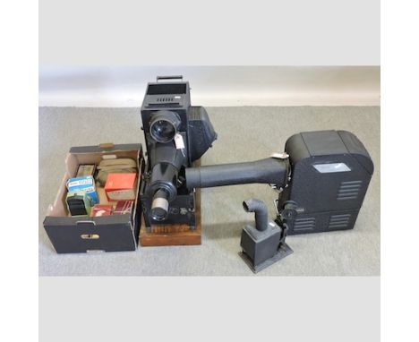 A 1930's Elite Diascope lantern slide projector, together with various glass slides, a slide projector and a Zeiss Ikon combi
