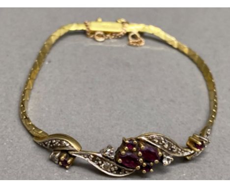 18ct yellow gold bracelet with Ruby &amp; diamond stones, 8g