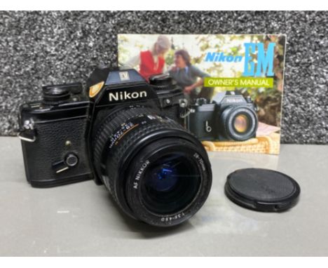 Nikon EM 35mm SLR camera with Nikon AF Nikkor lens 28-70mm, with owners manual