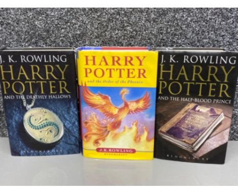3x Harry Potter first edition hardback books includes the order of the Phoenix, the half blood Prince &amp; the deathly hallo