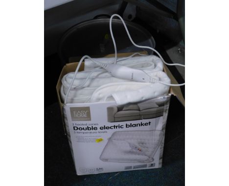 An Easyhome double electric blanket, together with a stainless steel twin handled cooking pot, with lid.