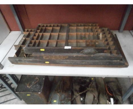 4 vintage wooden printers trays