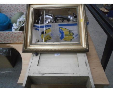 gilt picture frame and vintage wooden cabinet