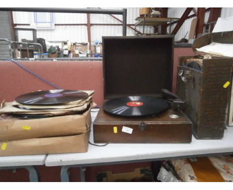 woodcased ' His Masters Voice ; record player and records