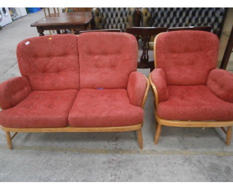 liught wood ercol 2 seater settee and matching chair