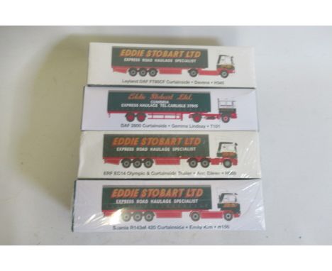 Four Eddie Stobart 1:76 scale trucks Leyland DAF, DAF2800, ERF EC14 and Scania R143M, boxed, E (Est. plus 21% premium inc. VA