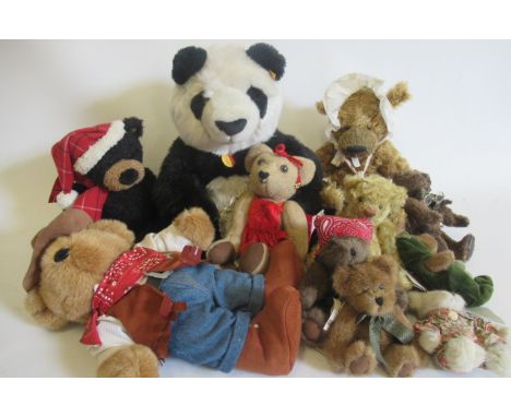 Eleven collector's teddy bears, including A Steiff Manschli panda, A Chad Valley cowboy, five small Boyds bears, a Gund bear,