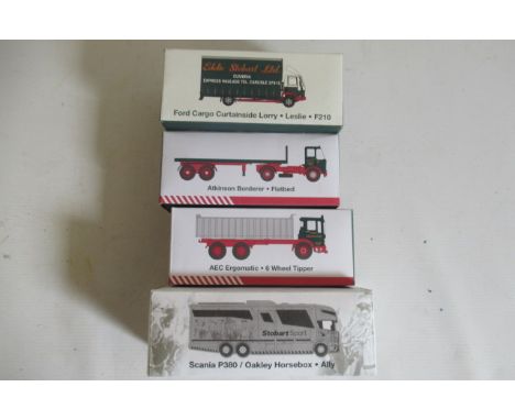 Four Eddie Stobart 1:76 scale trucks Ford Cargo, Atkinson, AEC Tipper and Scania P380, boxed, E (Est. plus 21% premium inc. V