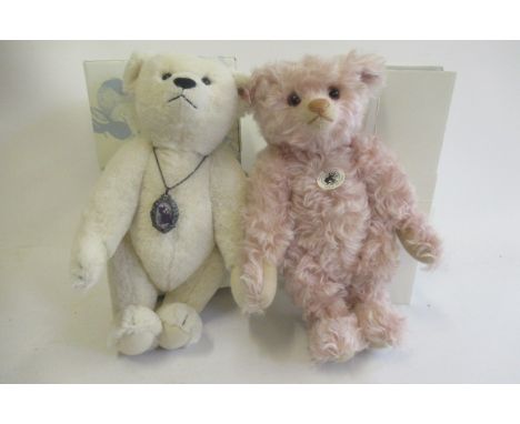 Two Steiff teddy bears, comprising a 34cm pink 1925 replica bear, and a 36cm Margarete's white bear, all in Steiff boxes (Est