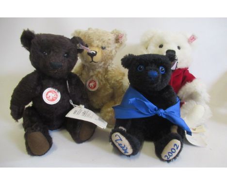 Four Steiff bears, comprising a 26cm 2008 Christmas bear, a 26cm 1920 limited edition, a 25cm 110th anniversary bear, and a 2