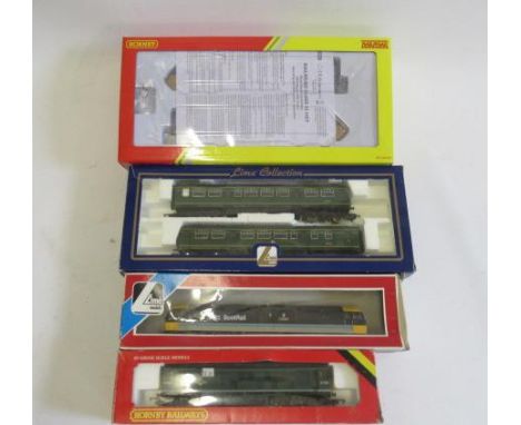 Hornby Railroad Inter-City 125, Class 25 in B.R. green, Lima Class 47 in Scot Rail and DMU 101 in B.R. green, all items boxed
