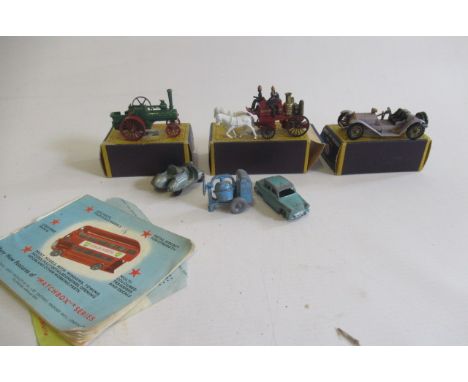 Matchbox Models of Yesteryear No 1 Alchin, No 4 Fire Engine, No 7 Mercer, boxed, F and three playworn Matchbox and a catalogu
