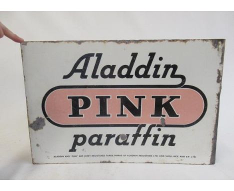 An Aladdin Pink Paraffin advertising sign, some enamel chipped, rusting to edge, F (Est. plus 21% premium inc. VAT)