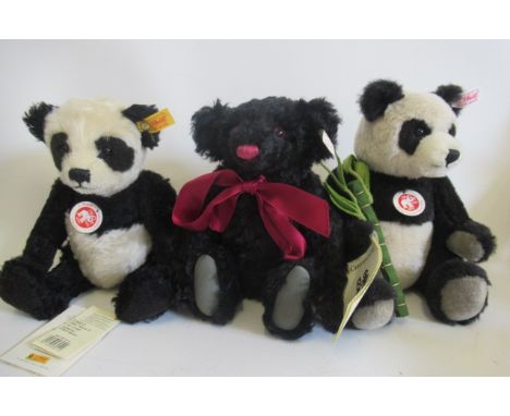 Three Steiff bears, comprising a 27cm Olympic Panda Peking 2008, a 27cm classic panda, and a 25cm Destiny bear (Est. plus 21%