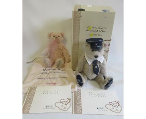 Two Steiff teddy bears, comprising a 12" pink musical bear, with bag and certificate, and a 13 3/4" Captain Mac with box and 