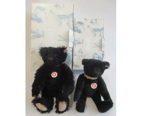 Two boxed Steiff black bears, one 35cm the other 32cm, both with collars (Est. plus 21% premium inc. VAT)Good