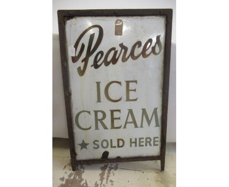 A Pearces Ice-Cream enamel shop sign, some rusting and chips on sign, metal frame rusting, F (Est. plus 21% premium inc. VAT)