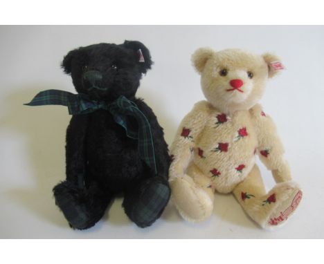 Two Steiff musical bears, comprising a 29cm English rose bear (playing Jerusalem), and a 29cm Scottish black bear (Est. plus 