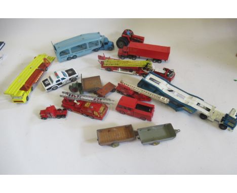 Unboxed diecast by Corgi, Dinky and others including Le-France fire engine, car transporters and tractor, F (Est. plus 21% pr