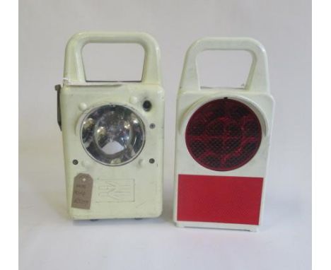Two British Rail plastic battery train lights comprising tail light and clear light, circa 1980's, F (Est. plus 21% premium i