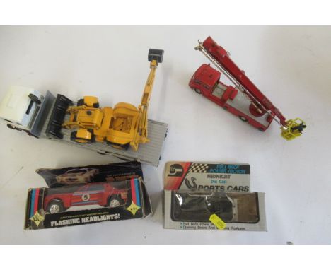 Five diecast vehicles by Corgi, Britains and others including Simon-Snorkel and Flat-bed lorry, P-F (Est. plus 21% premium in