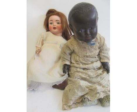 Two bisque socket head dolls, comprising a Catterfelder Puppenfabrik character doll, with blue glass sleeping eyes, open mout