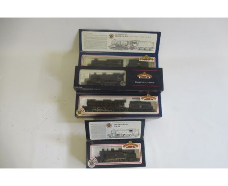 Four Bachmann locomotives, B.R. Ivat tank, B.R. V2 Green Arrow, B.R. Class 4 and B.R. Crab, all items boxed (Est. plus 21% pr