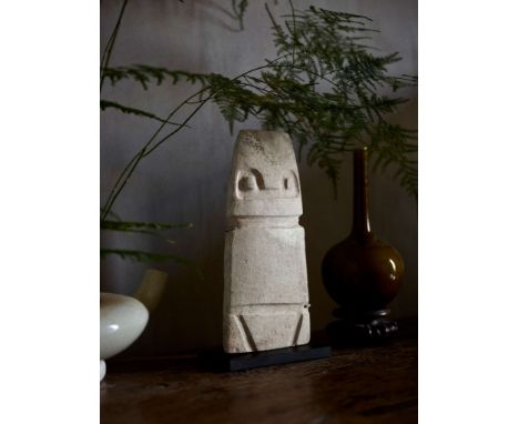  VALDIVIA FIGURE ECUADOR, C. 2300 - 2000 B.C. carved limestone, block-like, cubist form and recessed grooves indicating the s